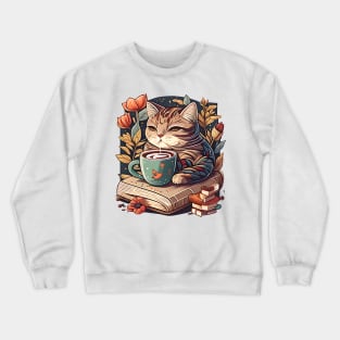 Love Pet My Cat - I Just Want To Drink Coffee And Reading Book Crewneck Sweatshirt